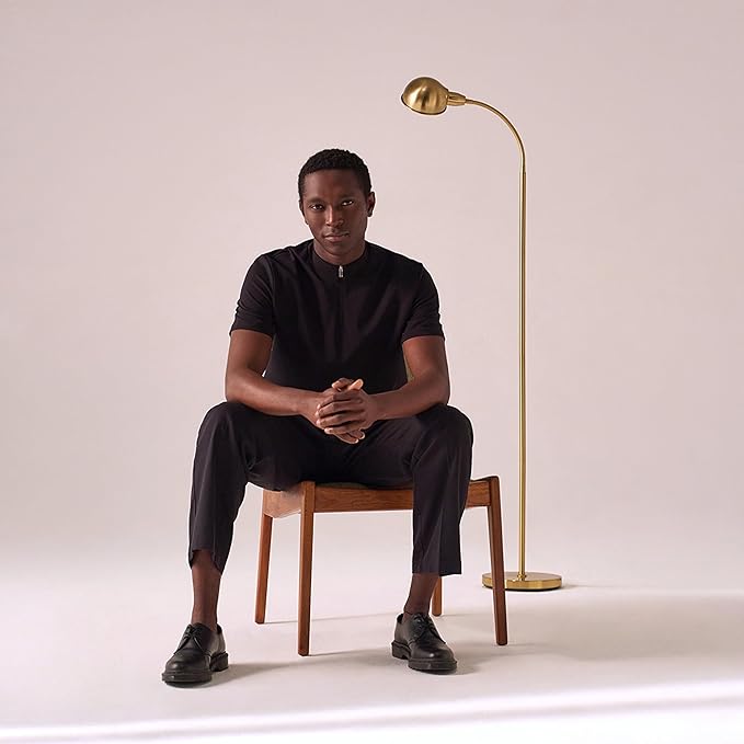 Brightech Regent LED Floor Lamp, Free Standing Corner Pole Light with Adjustable Gooseneck, Tall Bright Skinny Lamp for Office Desk, Living Room Sofa or Chair - Brass/Gold