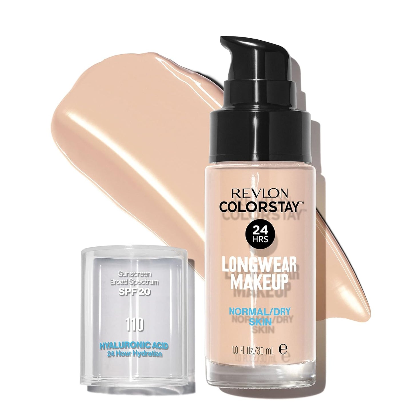 Revlon Liquid Foundation, ColorStay Face Makeup for Normal & Dry Skin, SPF 20, Longwear Medium-Full Coverage with Natural Finish, Oil Free, 110 Ivory, 1 Fl Oz