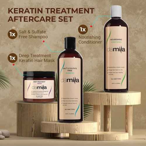 Damila Salt & Sulfate Free Shampoo & Nourishing Conditioner Set, 16.9 fl oz & Deep Treatment Mask, 16.9 fl oz