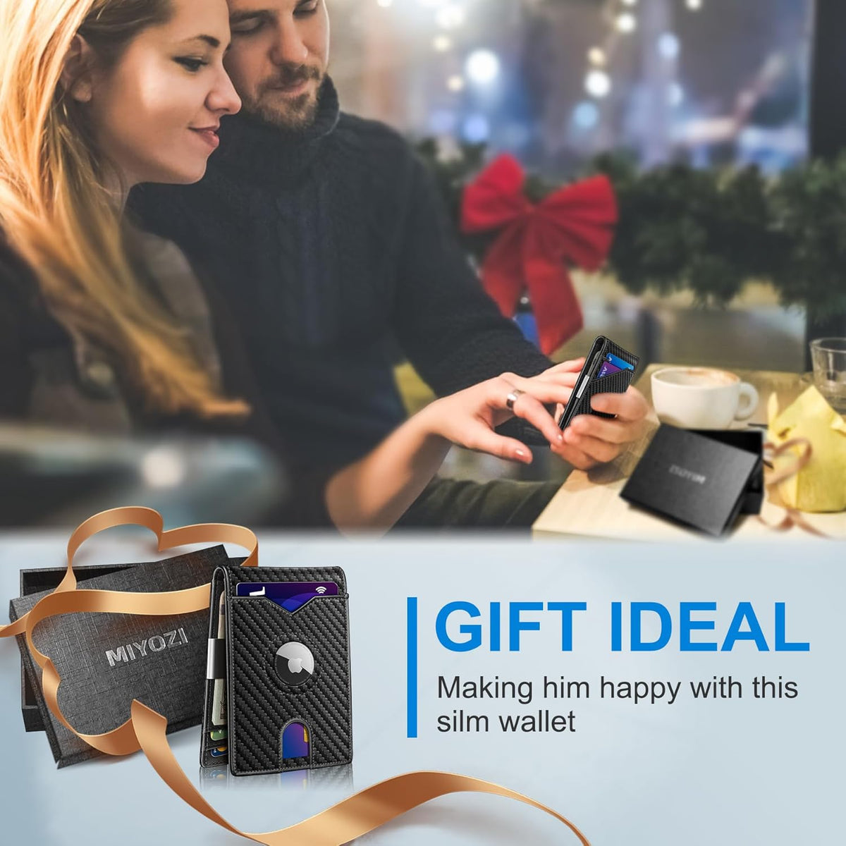 Airtag Wallet for Men,with Money Clip 11 Cards Slim Front Pocket Leather RFID Blocking Wallet with Gift Box