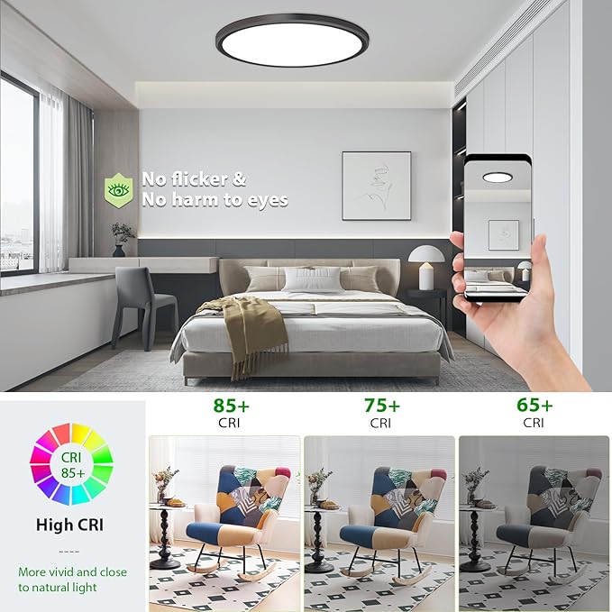 hunhun 6 Pack 3200lm LED Flush Mount Ceiling Light 12 Inch 5CCT Adjustable Super Slim 0.87 inch led Ceiling Light Fixture Round Low Profile Ceiling Lamp for Bedroom Living Room Kitchen Laundry Black