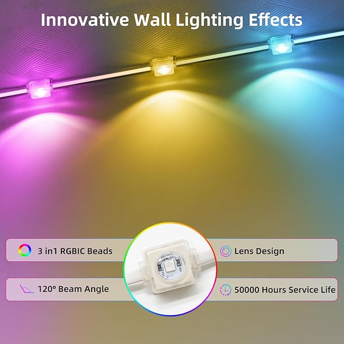 Permanent Outdoor Lights 100FT RGB+IC Smart String Lights for House, App & Remote Control, Waterproof IP67 LED Eaves Lights, Music Sync, 212 Scene Modes, Outdoor Christmas Patio Roof Decor
