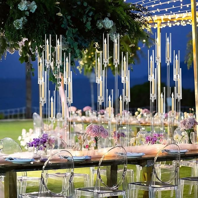 20PCS Acrylic Candelabras Centerpieces for Wedding,Clear 8 Arm Candlesticks Holder with Shade for Tall Valentines Day Party Christmas Halloween Centerpiece Event Candles,Fit 0.8" LED Candles
