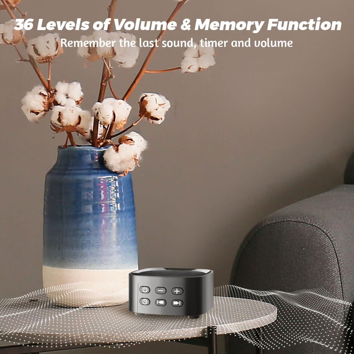Sleepbox Sleep White Noise Sound Machines with 25 Soothing Sounds 36 Volume Levels 5 Timers Visible Sound Catalog Portable Size Memory Function for Home Office and Travel