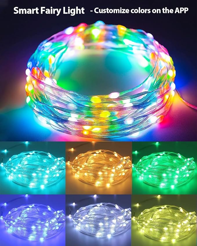 Smart Fairy String Lights, 33Ft DIY Twinkle Lights USB Port, Multicolor Warm White, App/Remote Control, 12 Modes &Music Sync for Bedroom,Party, Halloween, Indoor Christmas Tree Decor