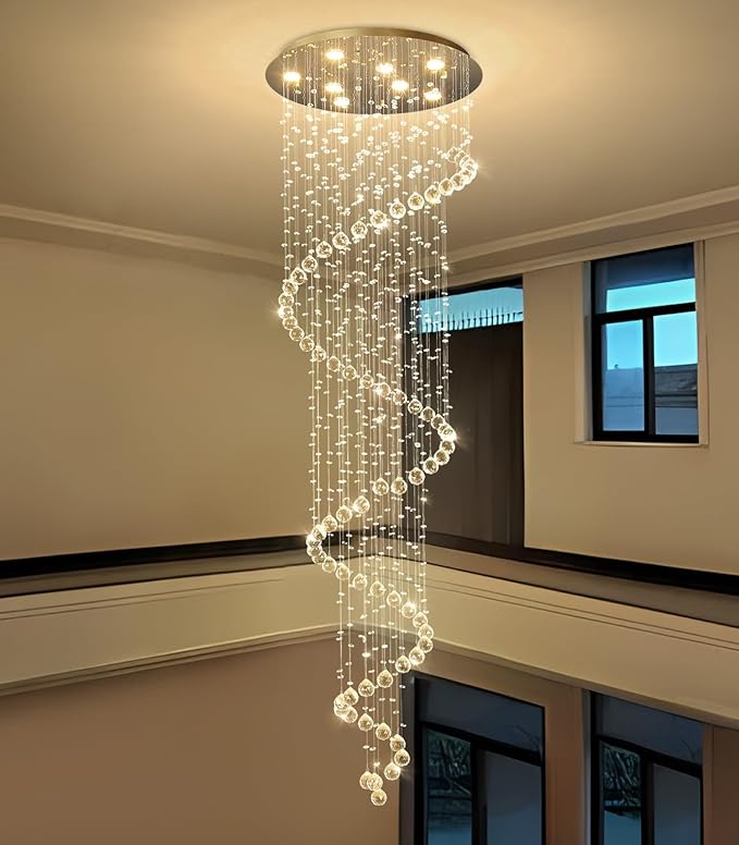 W24 x H78 Inches Crystal Glam Chandelier Long Light Chandeliers with Dimmable Light Bulbs Gold High Ceiling Pendants Light Fixtures for Foyer Entryway Living Room Stair