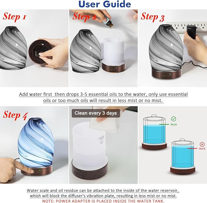 Essential Oil Diffuser Aromatherapy Diffuser -150ml Art Glass Aroma Diffuser for Home Ultrasonic Diffuser with Auto Shut-Off Protection,7 Colors Light for Home Office SPA Decor & Gift (Storm Cloud)