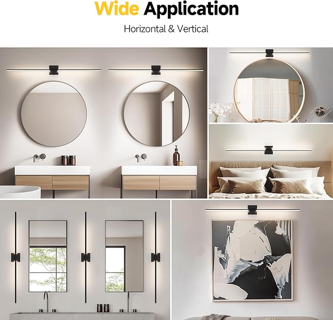 Vanity Lights 48 inch, 4-Level Brightness Built-in Dimmer, 28W Dimmable 5CCT Bathroom Light Fixtures Over Mirror, Black Vanity Lights for Bathroom Mirror Cabinets Bedroom-FCC ETL Certified
