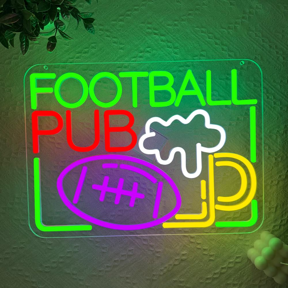 Beer Neon Sign, Bar Led Neon Light Signs for Home Bar Wall Decor Dimmable Football Light up Sign for Pub Bistro Night Club Home Man Cave Decoration Gift USB Powered(15.6"*11.5"")"