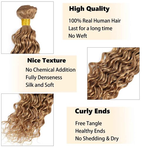 Habiliana Bundles Human Hair 20 22 24 Inch Water Wave Brown 27 Human Hair Bundles 11A Unprocessed Brazilian Virgin Quick Weave Hair Extensions for Black Women