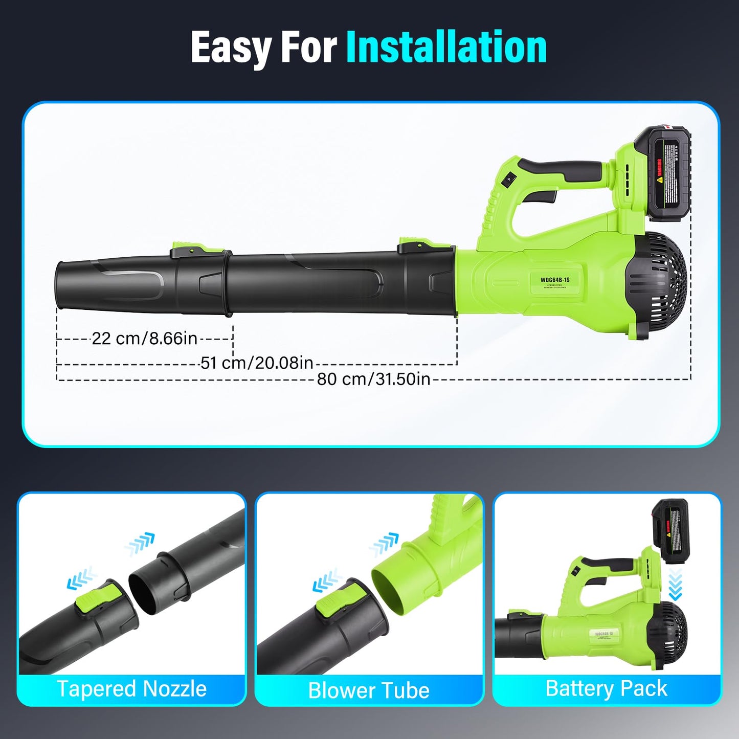 Leaf Blower Cordless with 6-Speed Control, 218CFM Electric Blower with 2×4000mAh Batteries & Fast Charger, Lightweight Cordless Snow Blower for Patio, Lawn and Garden Cleaning(Green)