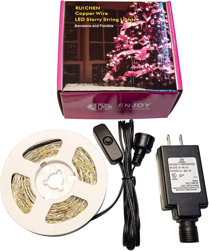 RUICHEN Plug in Fairy Lights with Switch, Waterproof 66 Ft 200 LED Silver Wire Starry String Firefly Lights for Bedroom, Patio, Garden, Balcony, Dorm, Warm White
