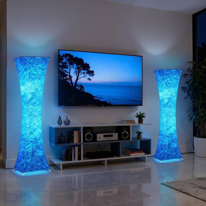 GyroVu Floor Lamps for Living Room, RGB Color Changing Corner Floor Lamp with Remote Control, Dimmable Standing Lamp for Bedroom, Office, Game Room, Kids Room (Bulbs Included)