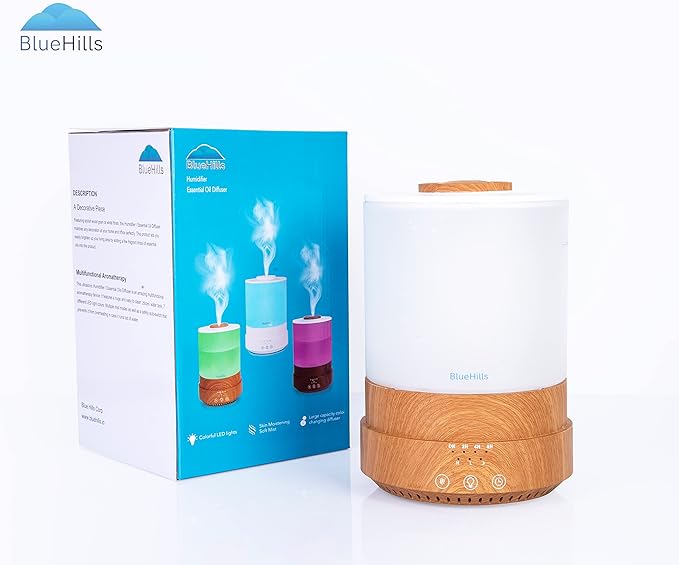 BlueHills Premium Large 2000 ML, 2500 ML, and 2000 ML XL Essential Oil Diffusers Humidifier Combo Set of 3 for Large Room Home with Décor LED Lights Great Gift – Wood Grain and White Diffuser.