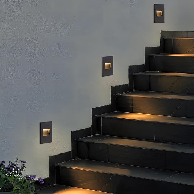 FTL 12-Pack LED Step Lights Outdoor Stair Lights Indoor, 120V Dimmable 3CCT 3000K/4000K/5000K Color Changing Deck Stair Lighting 150LM 3.5W, Waterproof Black Aluminum Staircase Vertical