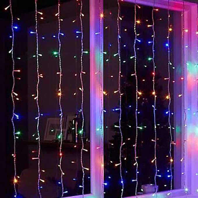 Dazzle Bright 300 LED Curtain String Lights, Christmas Fairy Lights for Bedroom with 8 Lighting Modes, Connectable Waterproof Window Lights Party Wedding Garden Wall Decor, Multi-Colored