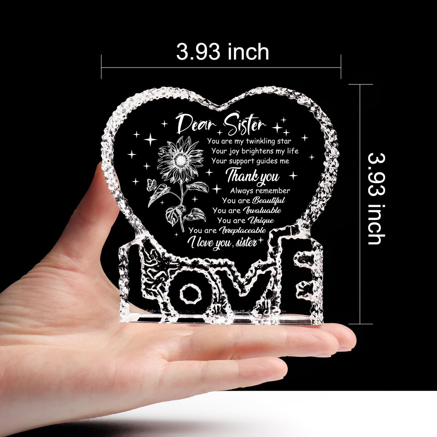 ZHSHWAT Mothers Day Birthday Gifts for Sister-Sisters Gifts from Sister,K9 Heart-Shaped Crystal Keepsake3.9 * 3.9 - Christmas Mothers Day Thanksgiving Birthday