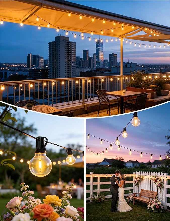 Brightever 25FT Solar String Lights Outdoor Waterproof, G40 Solar Lights with Remote and 10+1 LED Shatterproof Globe Bulbs, Dimmable&3 Lighting Modes, Solar Power Patio Lights for Balcony Garden Porch