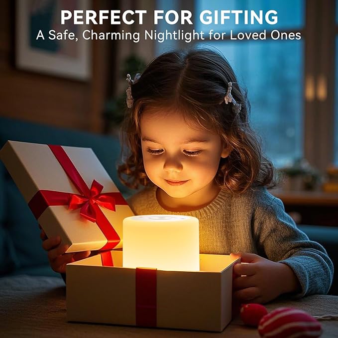 Auxmir Night Light for Kids Baby, Dimmable Touch Lamp for Nursery, 11 RGB Colors 5 Brightness, Portable Rechargeable Bedside Table Lamp for Nightstand, Kids Night Light for Bedroom Living Room, White