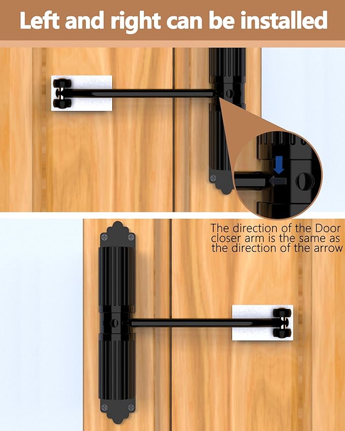 2 Pack Black Safety Spring Door Closers - Adjustable, Metal, Self Closing, Up to 140LB