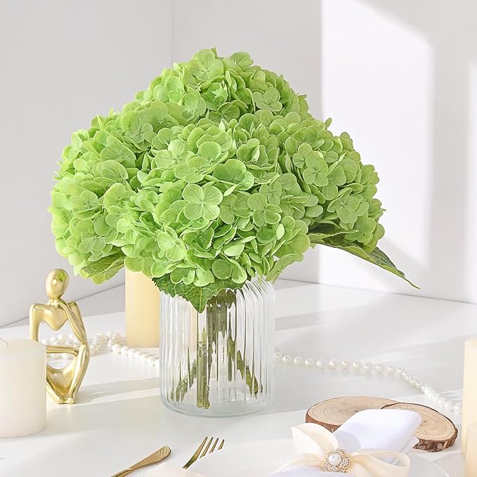 MARTINE MALL 3Pcs 21in Hydrangea Artificial Flowers, Latex Real Touch Hydrangeas Lifelike Large Hydrangea Flowers for Home Decor Party Arrangements Wedding Bouquets Centerpieces (Dark Green)