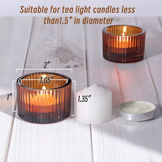 Tealight Candle Holder Set of 12, Amber Small Votive Candle Holders for Table Centerpiece,Glass Tea Light Candles Holder for Party&Home,Wedding Decor