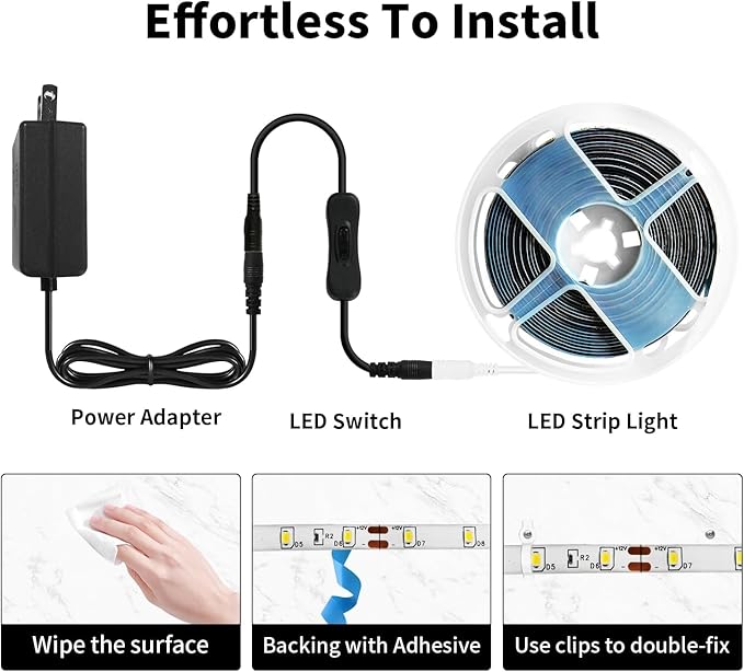 iNextStation Red LED Strip Light, 16.4ft 5M 2835 SMD 300 LEDs 12V Flexible Cuttable LED Tape Light for Bedroom Kitchen Cabinet Wardrobe TV (Power Adapter Included)