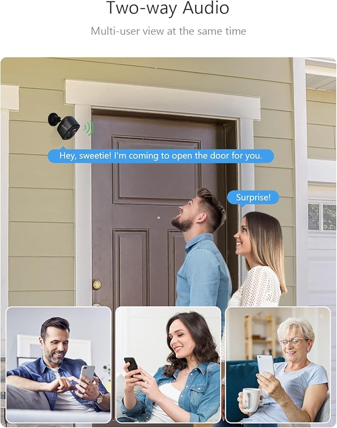 2K Wireless Security Cameras - Outdoor WiFi Security Cameras Color Night Vision, AI/PIR Detection, 2-Way Talk, Cloud/SD, Weatherproof, Battery Powered Outdoor Cameras (Black-2)