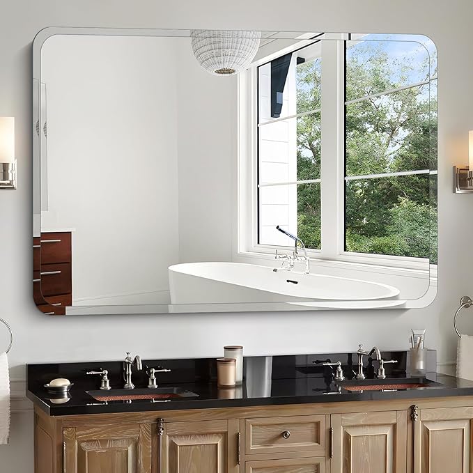 Frameless Bathroom Mirror for Over Sink,Wall Mounted Vanity Mirrors 22x28in,Rounded Rectangle Mirror Frameless with Polished Edge for Bedroom,Living Room,Entryway,Shatterproof (Horizontal/Vertical)