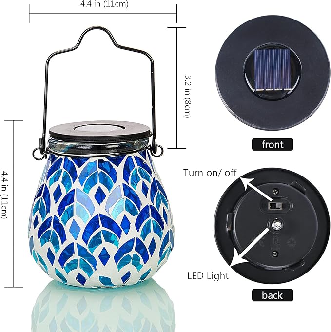 Bshine Mosaic Solar Lantern Outdoor Hanging Waterproof, Blue Mosaic Light Indoor Decorative Table, Garden Decor for Yard Outside, Path, Courtyard, Lawn, Outdoor Decor Gift for Mom