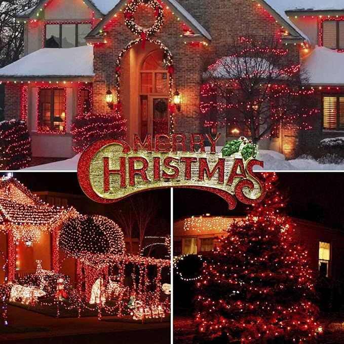 Hopolon String Lights Indoor Outdoor, 33 FT 100 LED Connectable Green Wire Twinkle Fairy Lights, Plug in Christmas Light Waterproof for Wedding Party Patio Spring Decor (Red)