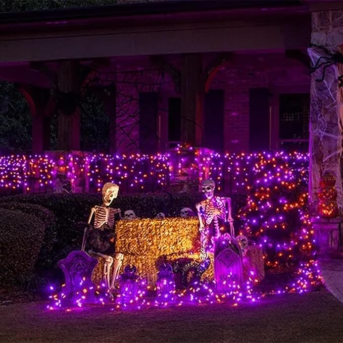 33Ft 100 LED String Lights, Orange & Purple Fairy Lights Battery Operated with Remote, Waterproof Twinkle Lights for Home Party Ghost Haunted House Indoor Outdoor Halloween Decorations