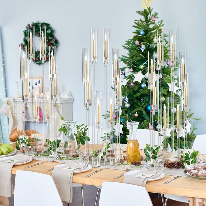16PCS 8 Arm Arcylic Candelabra Centerpieces for Tables,Clear Candlestick Holders Decor Wedding Centerpiece with Shade for Anniversary Party Brithday candelabros para centros de mesa