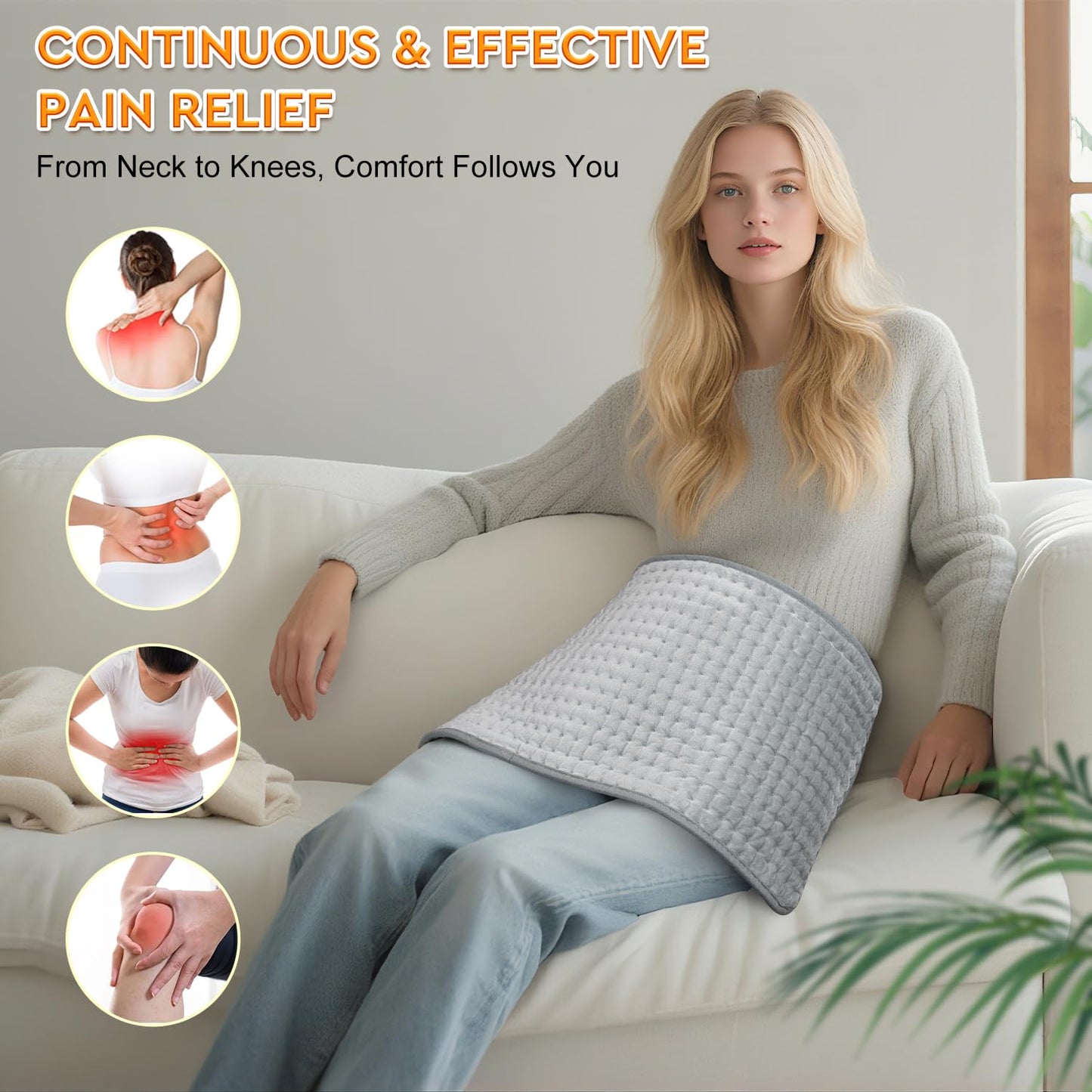 LANVA Heating Pad for Back Pain & Period Cramps Relief - Birthday Gifts for Women Men Mom Dad, Portable Electric Neck and Shoulder Heating Pads Large, 10 Heat Settings, ETL Certified, 12"x24"