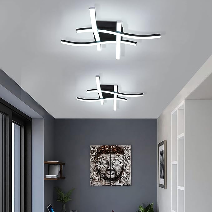 EDISLIVE Modern Dimmable LED Ceiling Light Curved 4-Light 18 in Minimalist Flush Mount Ceiling Light Fixture Lamp for Bedroom Foyer Kitchen 6000K 24W Black