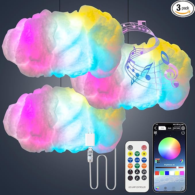 Smart RGB Cloud Ceiling Light with Music Sync – 16 Million Colors, Remote & App Control, Voice Compatible, Mood Lighting for Bedroom, Party, Gaming Room