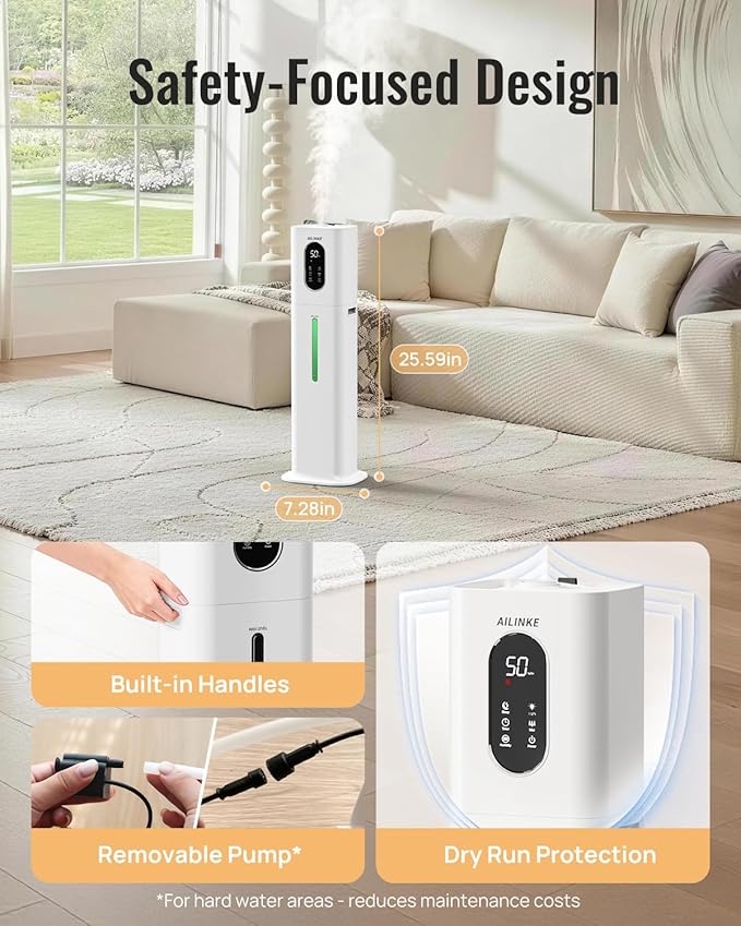 Humidifier Large Room Bedroom with Night Light, 2.1Gal(8L) Humidifiers for Home with Essential Oil Diffuser, Top Fill Whole House Cool Mist Humidifiers for Plants Baby Kids Adults(White)
