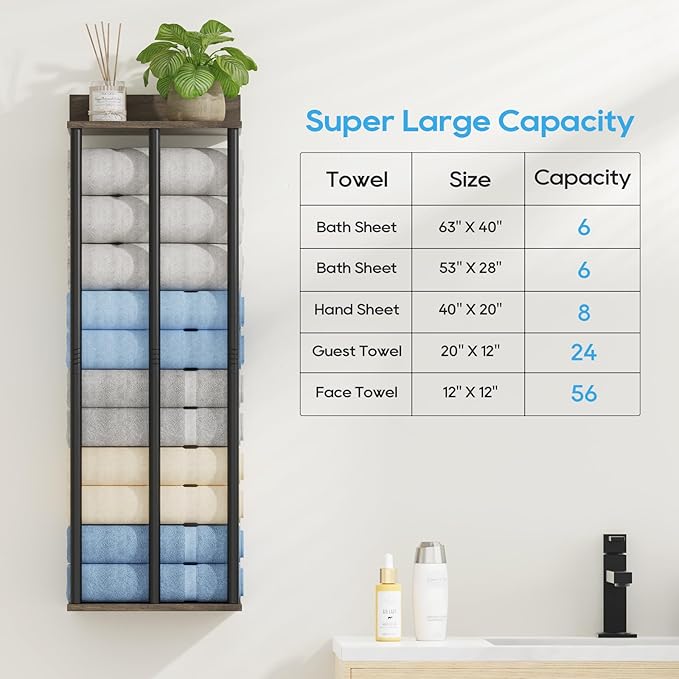 Towel Racks for Bathroom Wall Mounted with Wooden Storage Shelf, Updated 3 Bar Metal Towel Holder for Rolled Towels, Sturdy and Large Capacity, Towel Storage Organizer