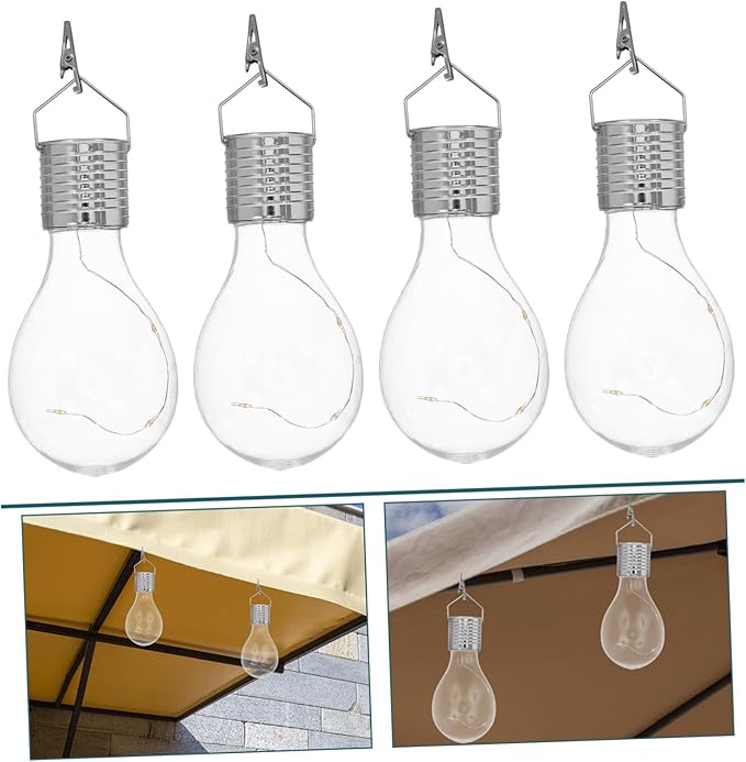 4 Pcs Transparent Solar Copper Wire LED Bulb Hanging Lamp Warm White Chandelier for Outdoor Garden Patio and Lawn Decoration Easy to Install