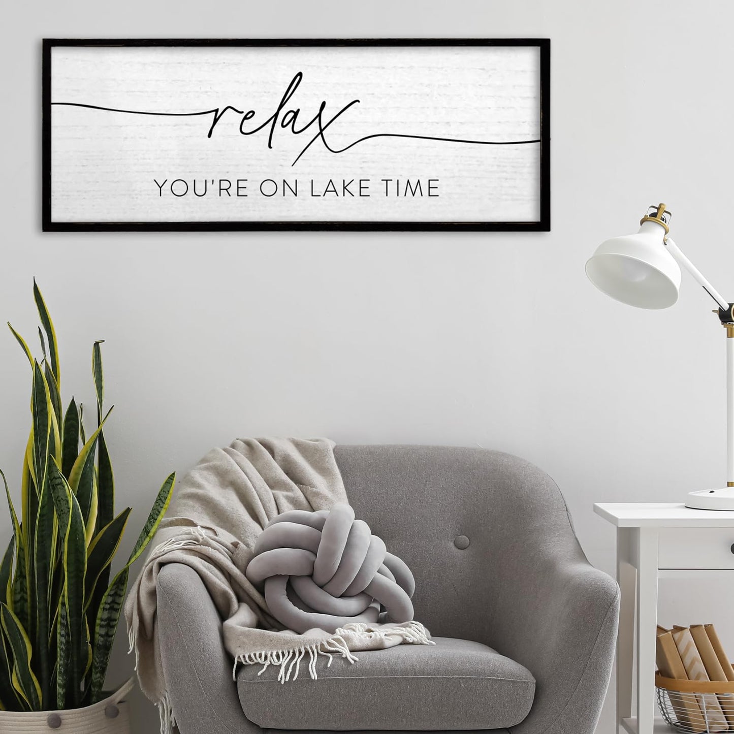 TQianJiang Relax You're On Lake Time Wall Decor 32"×12"" Lakeside Quote Sign Lake House Decor for Living Room Bedroom Large Rustic Wooden Framed Wall Hanging Art (Black)"