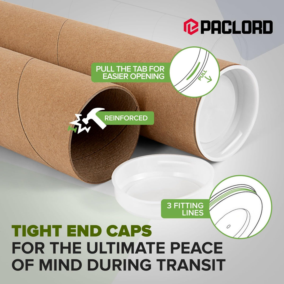 2" x 60" Reinforced Kraft Paper Mailing Tube, Pack of 4 Tubes with 8 Caps – Secure USPS Approved Poster Tube – Cardboard Tube for Shipping and Storing Posters, Prints, Artwork, or Documents
