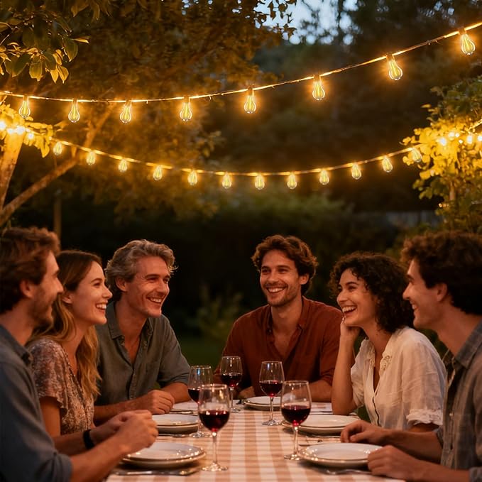 Patio Lights, 100FT Patio Lights with 64+5 Bulbs(1.5FT Bulbs Spacing), Outdoor String Lights, Remote & Dimmer, 3 Mode Light & Timing, 65PC Mounting Ties for Outside, 2200K (Black)