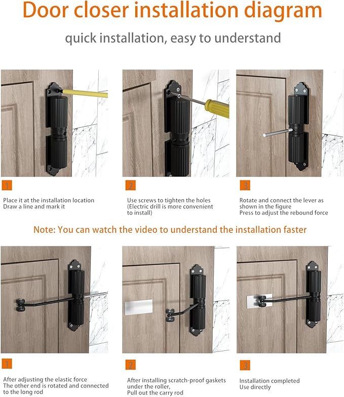Automatic Door Closer, Zinc Alloy Safety Spring Door Closer 20-60kg Closing Door Hinge, Adjustable Door Spring Closer for Commercial & Home Use with Screws(White)