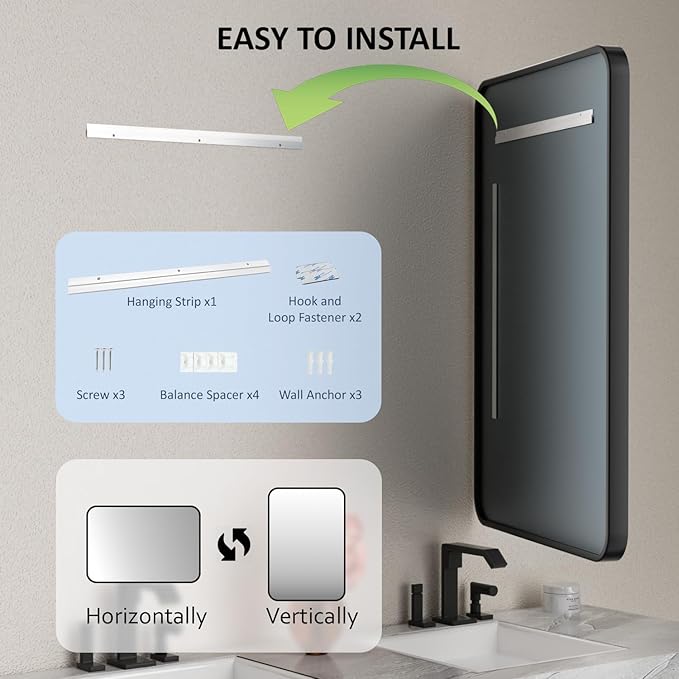 32×36 Bathroom Mirror for Vanity - Rustproof Framed Wall Mirror with Explosion-Proof Tempered-Glass & Rounded Corners for Over Sink, Bedroom, Entryway, Modern Matte Frame, Horizontal/Vertical