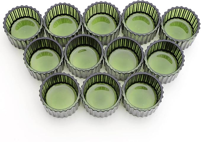 VOHO 24pcs Green Tea Lights Candle Holder for Christmas Decorations, Ribbed Glass Tealight Candle Holder for Wedding, Holiday/Birthday Gifts