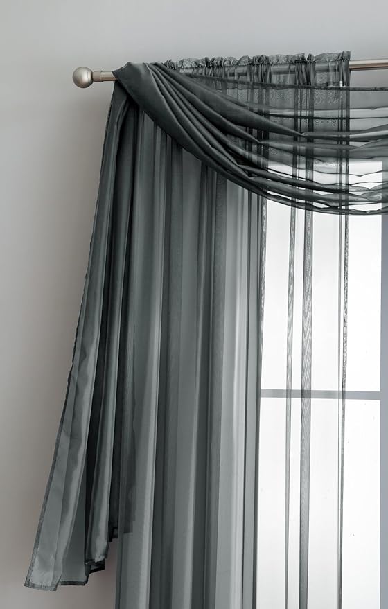 LINENZONE Pair of 2 Rod Pocket Long Window Treatments. Great Farmhouse Style Sheer Curtains for Living Room, Bedroom, Dining Room, Patio or Canopy Bed. (Amazing Sheers - 56" W x 96" L, Charcoal)
