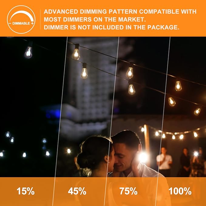 Achin Outdoor String Lights 150FT LED ST38 Edison Vintage String Lights Outdoor Dimmable Warm 2200K with 75 Shatterproof Bulbs Plastic String Lights Waterproof for Patio Bistro Gazebo Lights