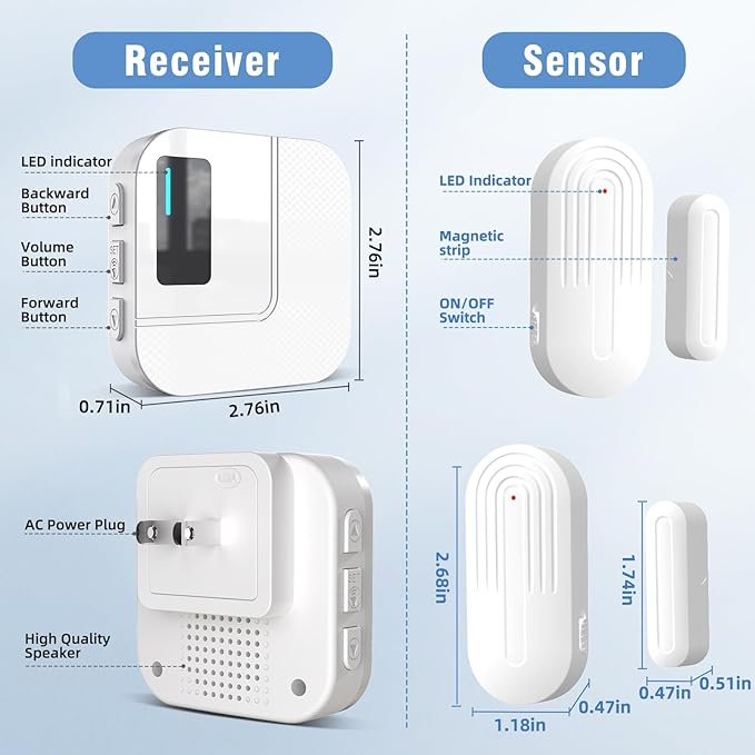 Door Chime,Sanjie WiFi Door Sensor Open Chime When Entering for Business/Home/Store/Office Alert Your Phone,Alarms for Kids Safety,500 FT Range,20 Ringtones ,1 Sensor 1 Receiver