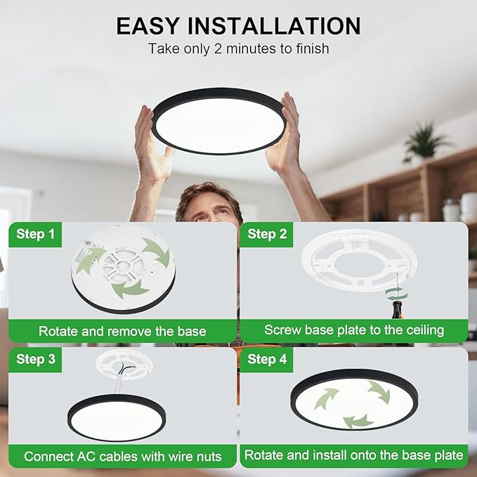 LED Flush Mount Ceiling Light: 12 inch 6Pack Super Slim Dimmable & 5CCT (2700-6500K) Kitchen Lighting Fixtures Ceiling - 24W Black Low Profile Ceiling Lamp for Bedroom Garage Hallway