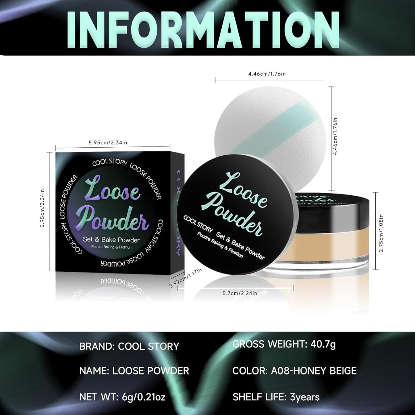Loose Setting Powder, Bake Makeup Powder Full Coverage Matte Finish (Honey Beige, 6g/O.21oz)